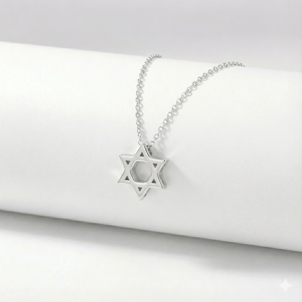 שרשרת מגן דוד כסף שיבוץ שחור דופן משובץ