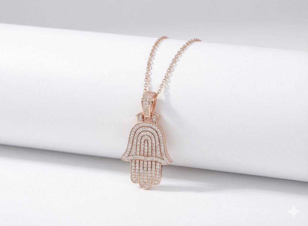 שרשרת חמסה באגטים כסף- ציפוי זהב רוז גולד